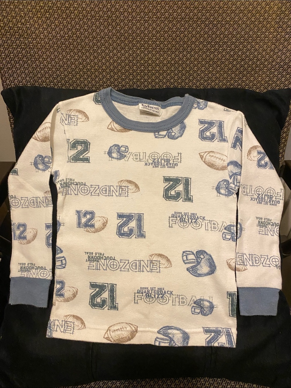 Tykes Boys White Long-Sleeve Football Print Pajama Top with Blue Trim (B) 2T